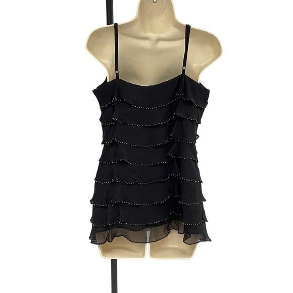 INC International Concepts, Size 8, BLACK RUFFLED BEADED TOP - Picture 2 of 4